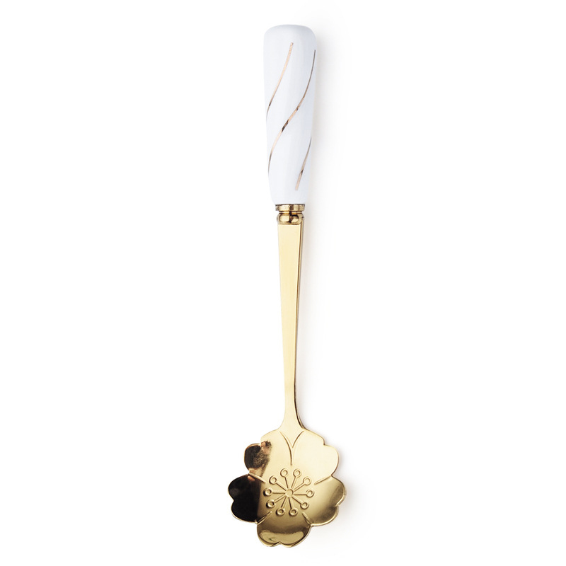 Cuchara de café de acero inoxidable con forma de flor, cucharilla creativa para helado, cucharilla de cocina para agitar, vajilla dorada: 04