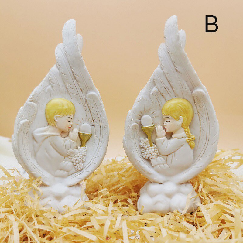 HOLLOII Religieus beeld van de maagd Maria met blauwe jurk, glanzend, van kunsthars, decoratie voor thuis, katholiek cadeau 48 cm