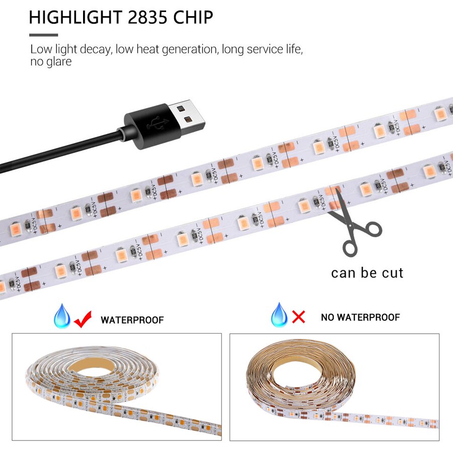 ledet vekstlys fullt spekter 0.5-3m 2835 smd 5v usb vokse lys stripe teip ledet phyto lampe til planter voksende plante lys teltboks