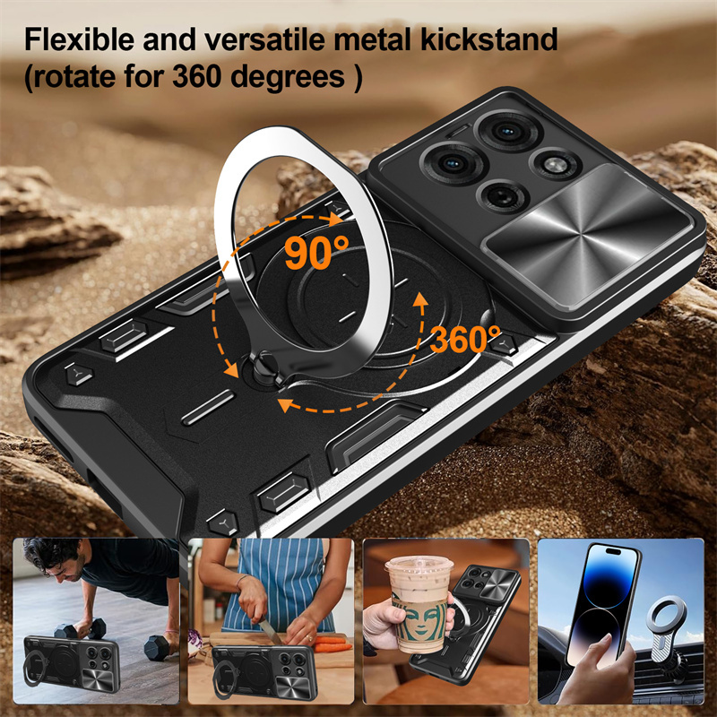 Armor Slide Lens Protection Back Cover For Motorola Moto G85 G75 G55 G35 5G Case Car Magnetic Ring Stand Shockproof Phone Cases