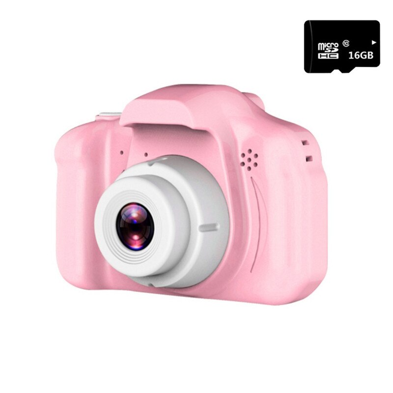 Real mini câmera crianças brinquedos dos desenhos animados 2 Polegada hd tela câmeras digitais gravador de vídeo filmadora língua comutação cronometrado tiro: Pink With 16 GB