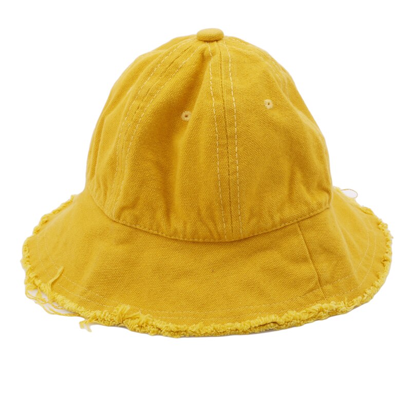 Ensfarvet harajuku spand hat børn udendørs strand sol hat sort gul panama fiskeri fisker hat: Gul