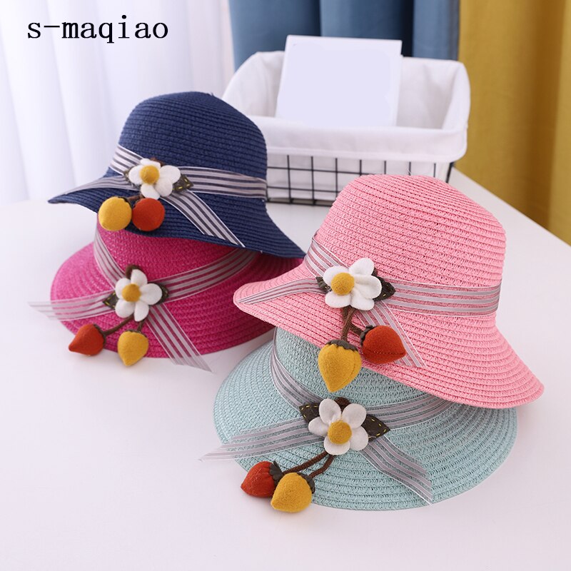 Summer Sweet Cute Flowers Kids Straw Hats Children Beach Cap Baby Photography Props Baby Girl Hat Sun Visor Caps