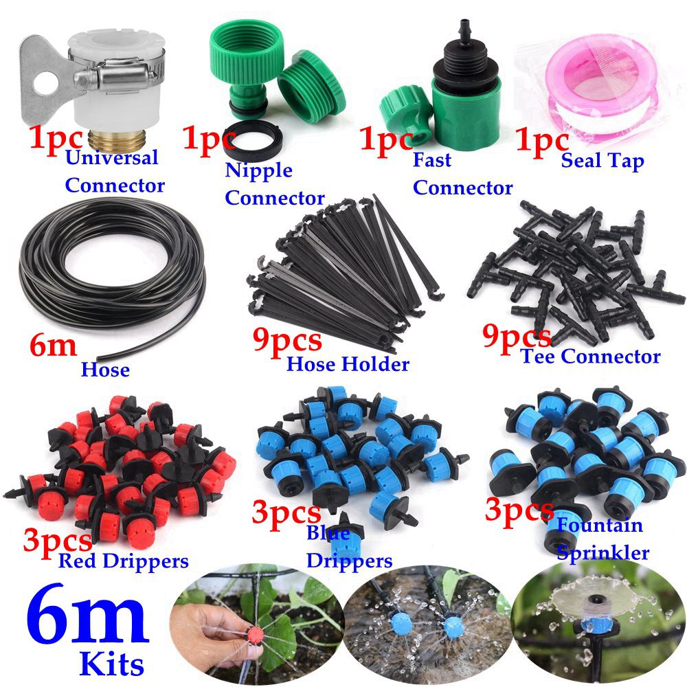 50m~6m Drip Irrigation System DIY Garden Watering System Kit Gardening Micro Irrigation Kits 3Kinds Drippers Sprinklers: 6m Kits