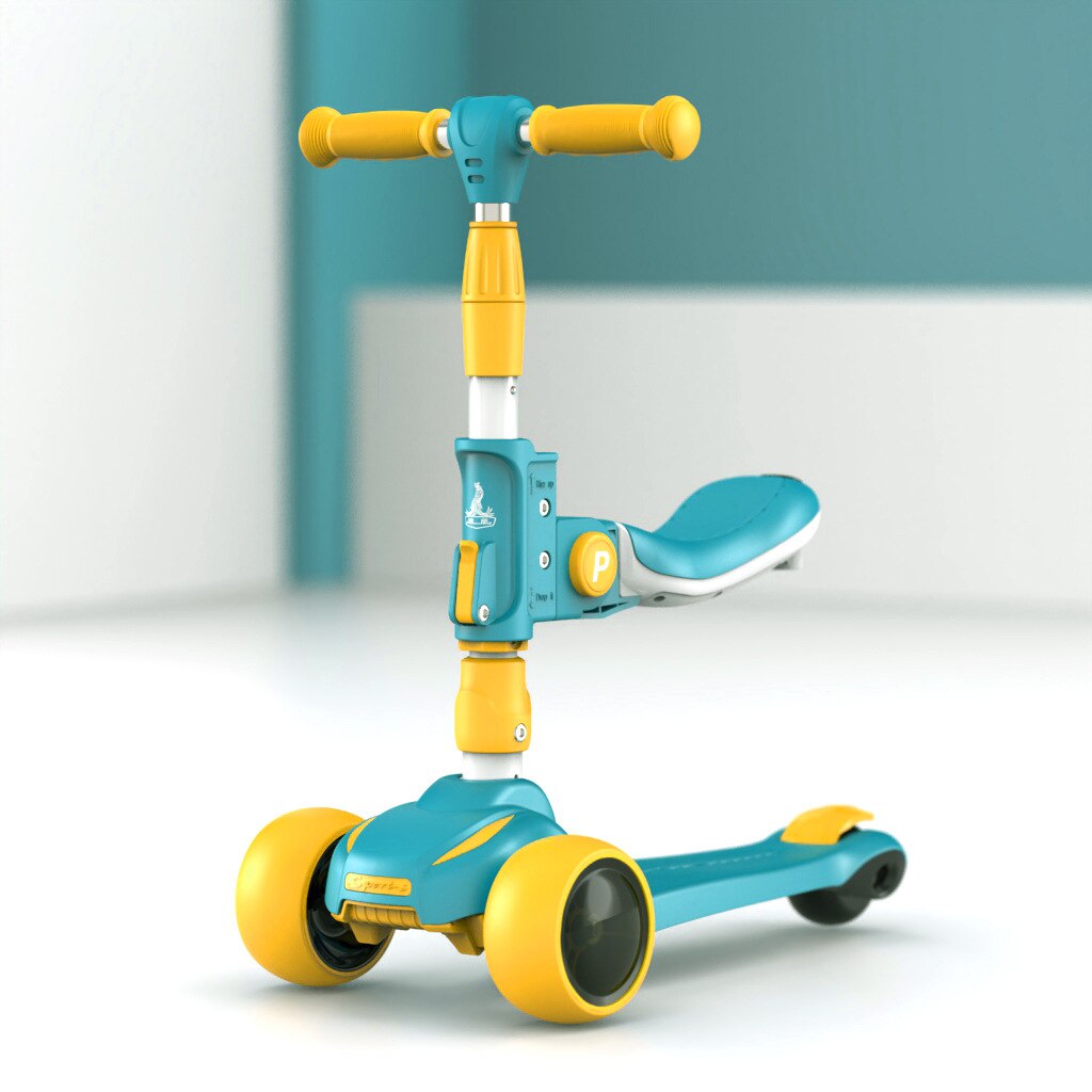 Phoenix Children’s Skateboard 2-6 Years Old 3 Baby Can Sit Can Ride Slide Single Foot Slip Kids Three-in-One Pulley: Yellowish Green  Foldable Dual Purpose Cushion Rotating and Splittable   Suitable for 1 10 Years Old 