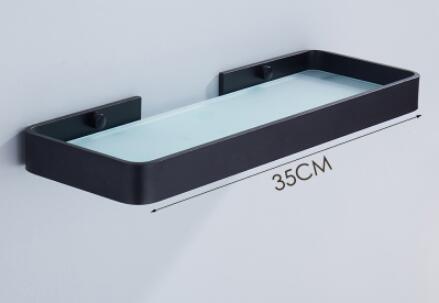 25CM 35CM 45CM Black Aluminum Glass Shelf,Square bathroom glass shelves,Shower room Rack,Cosmetic Shelf: 35CM with matt glass