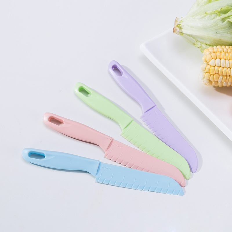 Plast fruktkniv säker för bröd sallad kökskniv barn kock småbarn matlagningskniv barn skalknivar sågtandsskärare