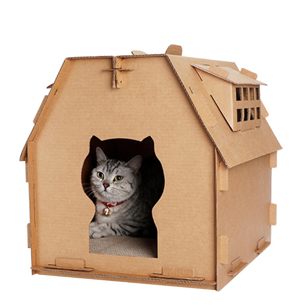 Tools Cat House Carton Box DIY Scratch Board Pet Kitten Have Small Window Indoor Self Assembly Corrugated Paper Toys Supplies