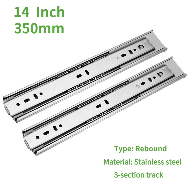 Stainless Steel Drawer Slides Three-section Rebound Slides Furniture Cushioning Damping Slides Smooth and Silent Slides: silver 14 inch 35cm