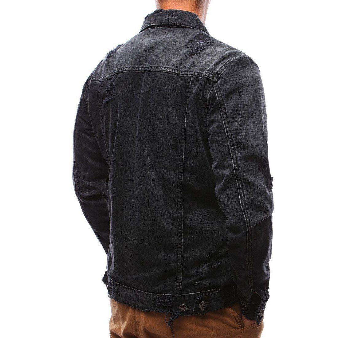 Nueva chaqueta vaquera Vintage para hombre, abrigo liso con vaqueros informales para hombre, ropa de con soporte, chaqueta Bomber negra azul, soporte para hombre