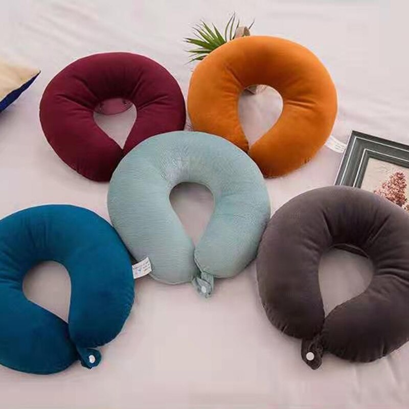 GXMA 30x28cm Soft U-Shaped Neck Protection Pillow Office Sleep Nap Cushion Travel Car Train Head Support Solid Color