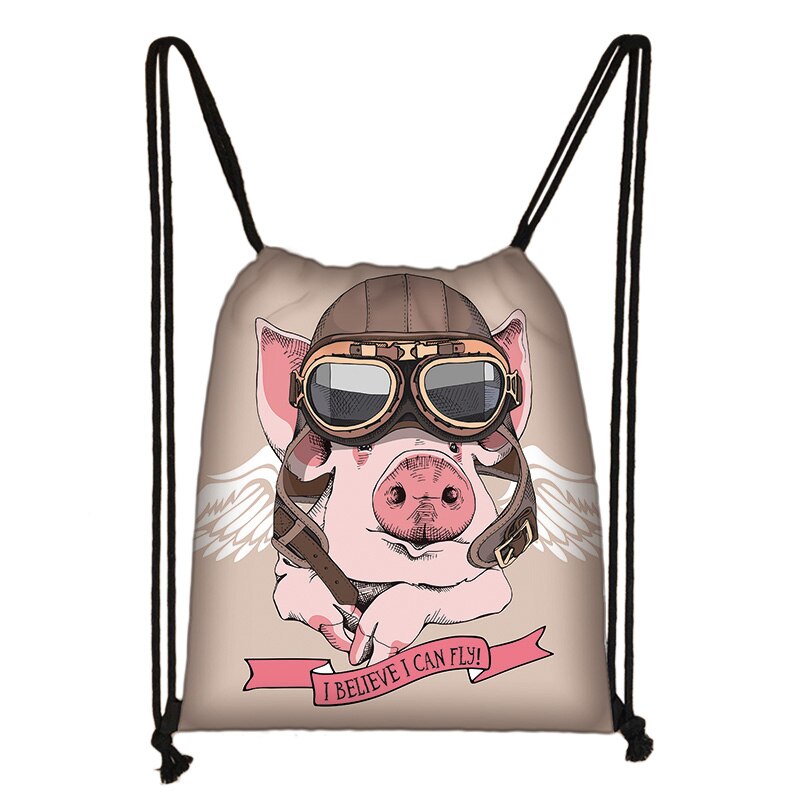 Karikatur Schwein Druck Kordelzug Tasche Frauen Reisetasche Teenager Schule Tasche Braun Mädchen Und Jungen Rucksack Weibliche Lagerung Tasche l2: skdafr36