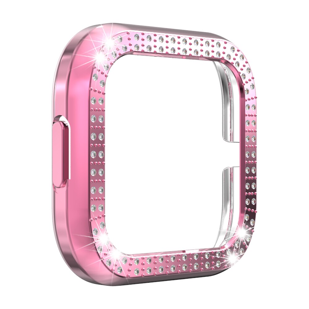 1Pc Diamond Watch Case Plating Pc Beschermende Shell Bumper Beschermende Casefor Fitbit Versa 2 Smart Horloge Accessoires: pink