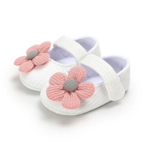 Spring 0-18M Baby Girl Big Flower Crib Shoes Buckle Strap Soft Bottom Cotton Anti-Slip Toddler Infant Footwear 3 Colors: A / 0-6 Months