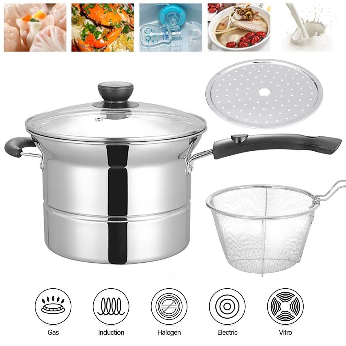Pasta gryde madlavning nudler gryde rustfrit stål suppe pan damper frituregryde pasta hjem induktion komfur