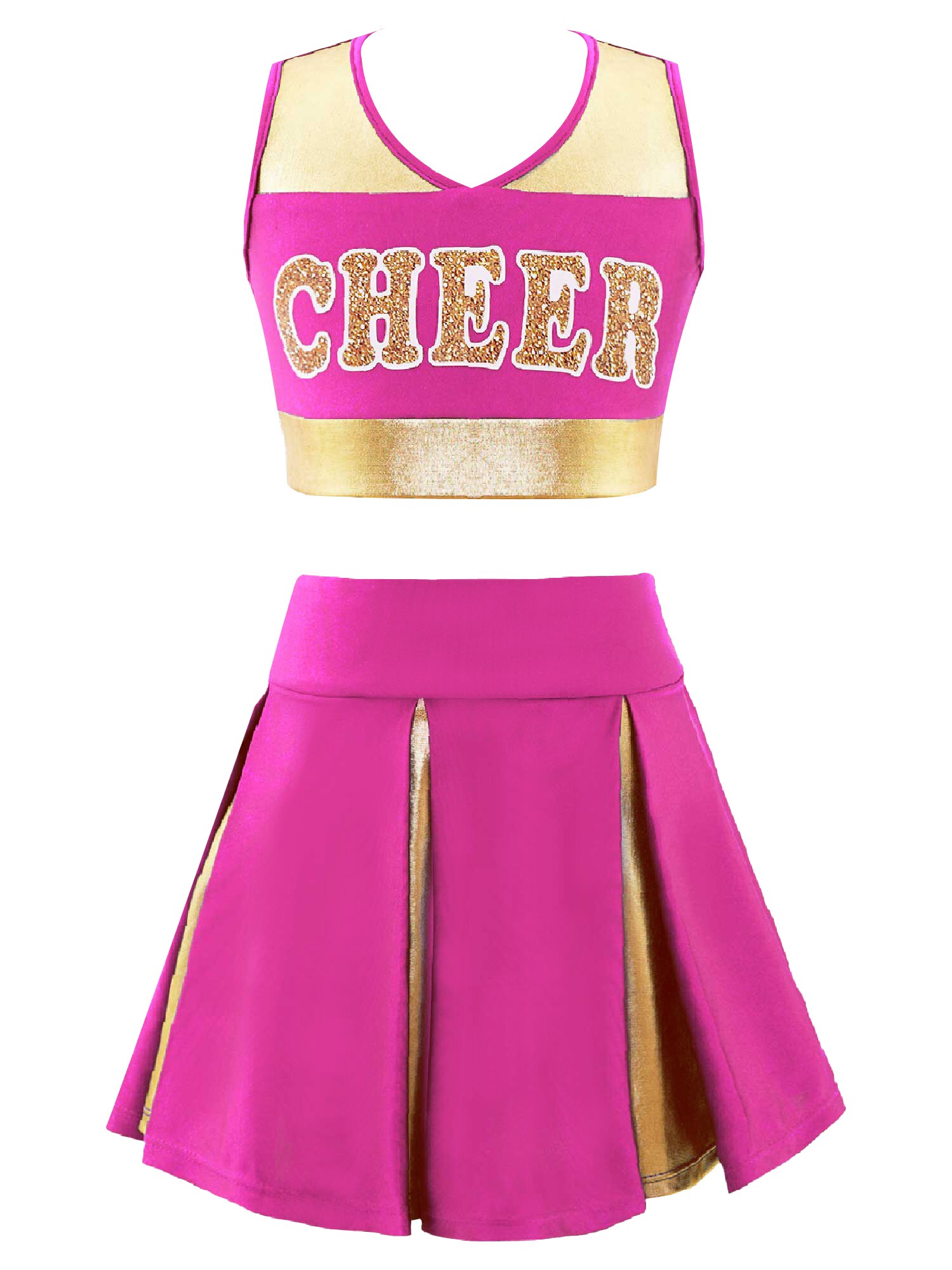 Kids Meisjes Cheerleading Suits Meisjes Dans Kleding Patchwork Stijl Brief Afdrukken Crop Top Met Elastische Tailleband Rok Meisjes: Hot Pink / 12