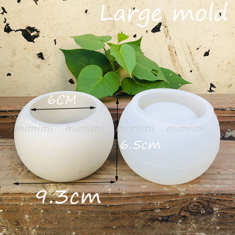 Three Size Round Spherical Concrete Flower Pot Silicone Mold Succulent Flower Pot Mold Diy Gardening Material Aroma Candle Jar: C-Large mold