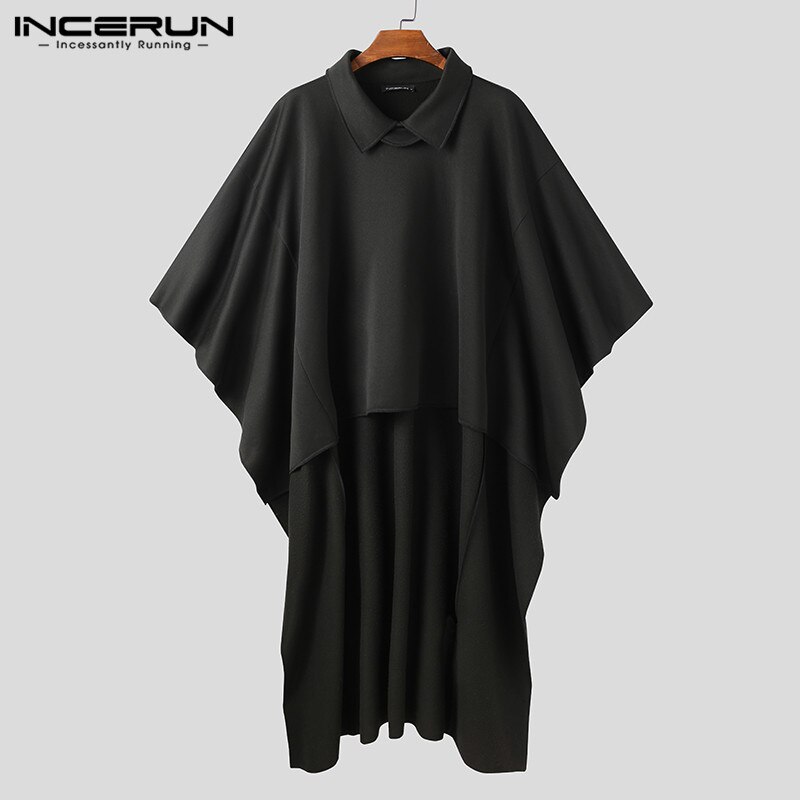 Män oregelbundna kappor rockar långärmad revers poncho chic lös enfärgad streetwear cape herr trench s -5xl incerun
