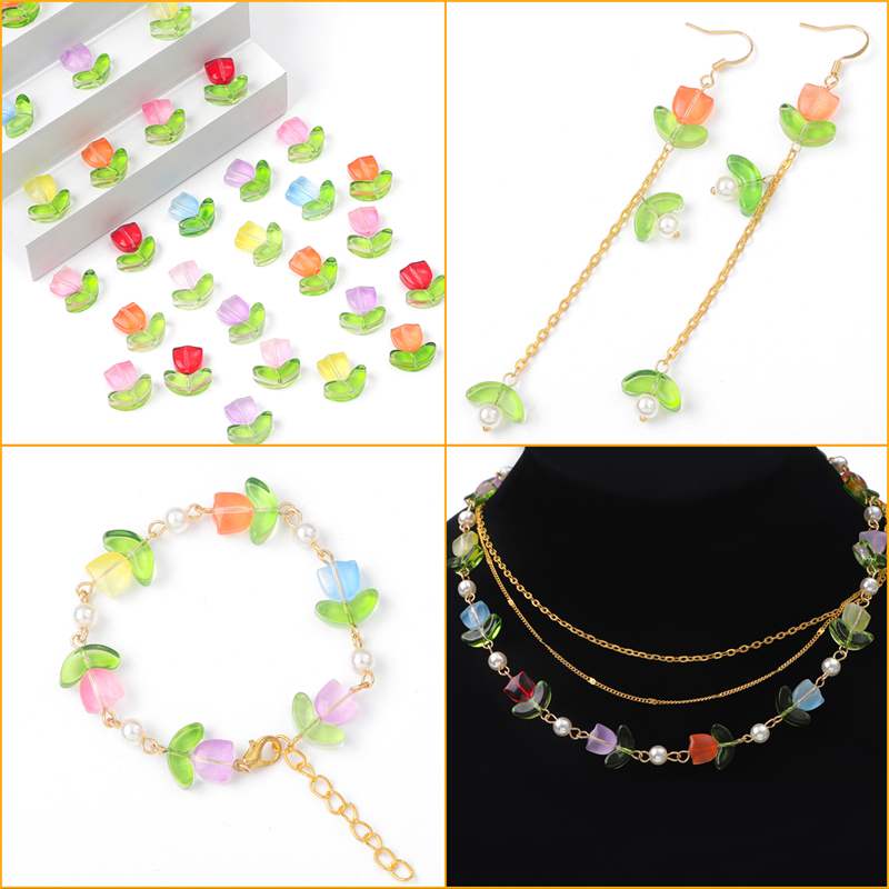 10/20 conjuntos artesanais de vidro colorido tulipa flor contas charme para brinco pulseira colar diy jóias artesanato fazendo acessórios