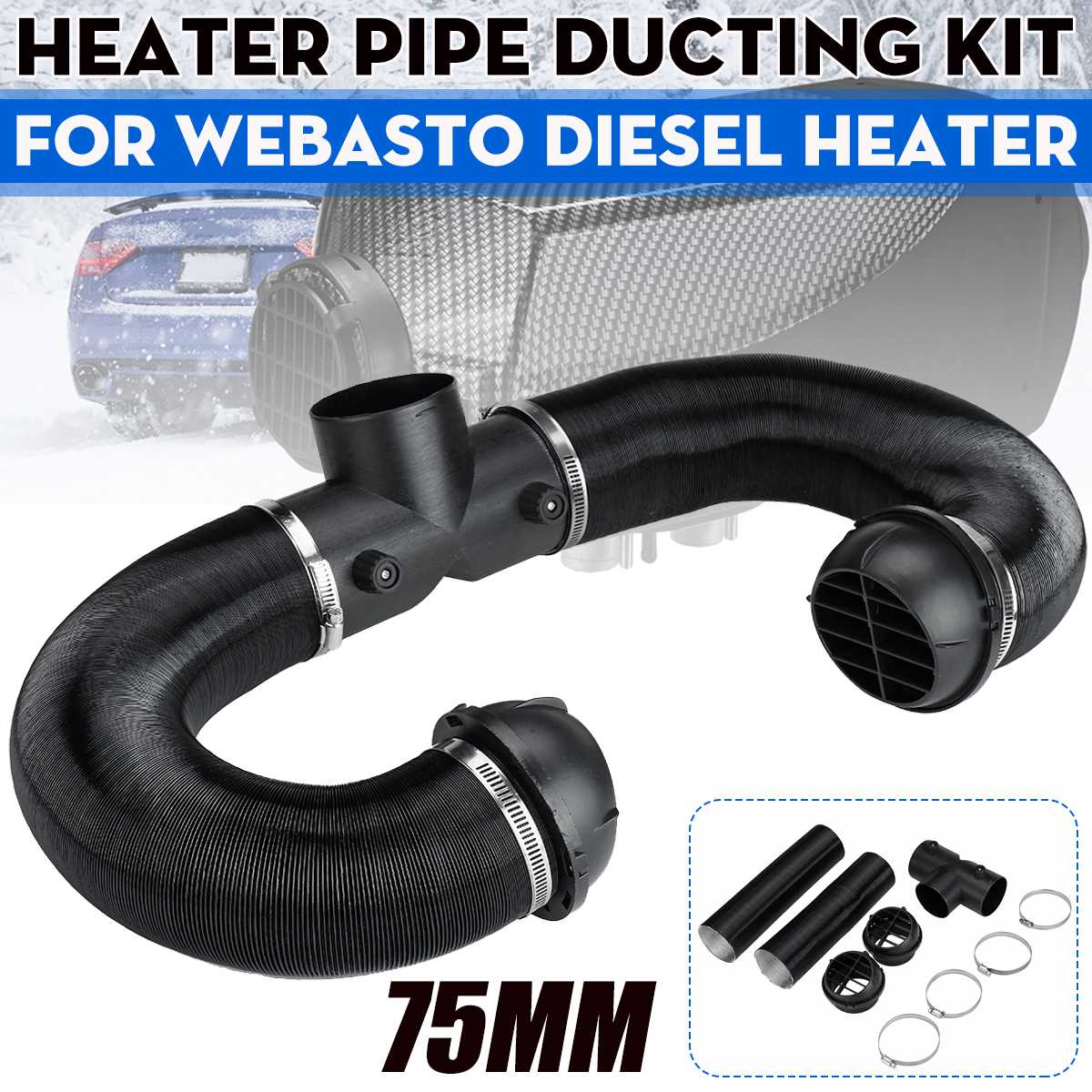 75mm Set of Air Diesel Parking Heater Replacements Heater Ducting Pipe + Regulating Exhaust Connector + Air Vent Outlet