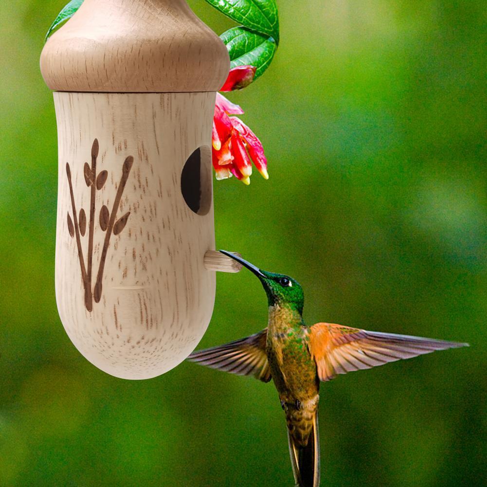 Hanging Wooden Hummingbird House Outdoor Hanging Wooden Bird Feeder Swing Hummingbird Nest For Wren Swallow Sparrow Finch Houses