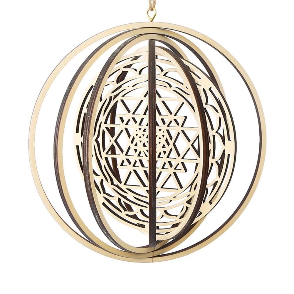 Hanging Wooden 3D Wind Spinner Garden Rotating Wind Flower Of Life Ornaments Home Garden Decoration: B