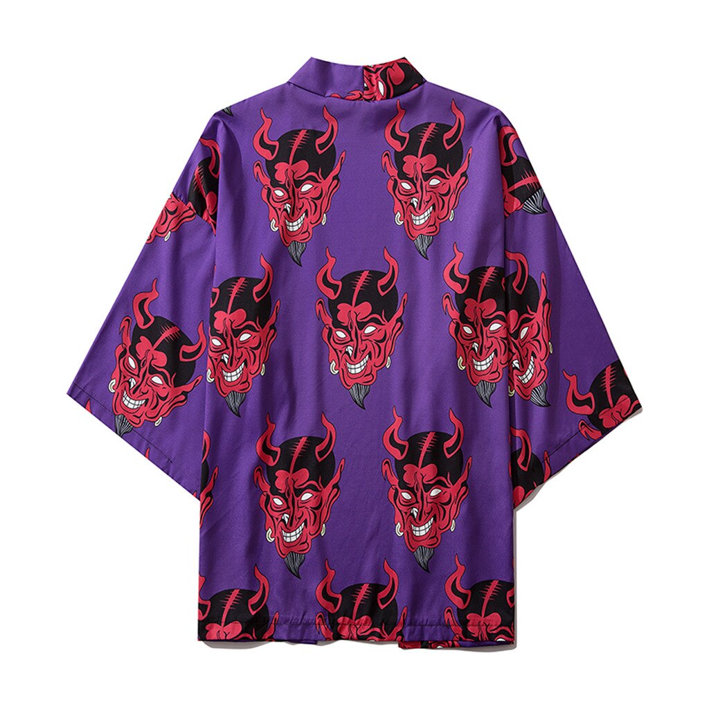 Kimono japonais à manches cinq points, streetwear, chemises diable, impression complète, chemises hawaïennes amples, harajuku, été