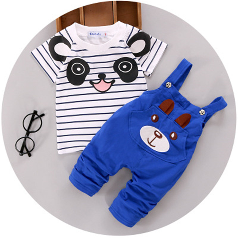 Cartoon Beer Baby Boy Meisje Kleding Sets Wit Tops T-shirt + Tuinbroek Bib Broek 2 Stuks Sets Casual Katoen Kinderen outfits