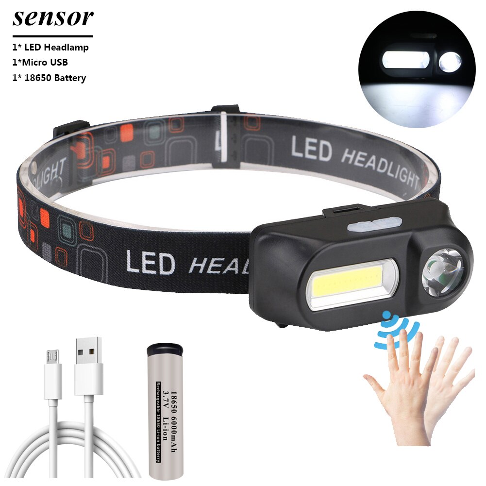 Mini LED sensor Scheinwerfer COB Scheinwerfer USB Aufladbare Kopf Lampe Taschenlampe 18650 Taschenlampe Camping Wandern Nacht Angeln Licht: sensor  B