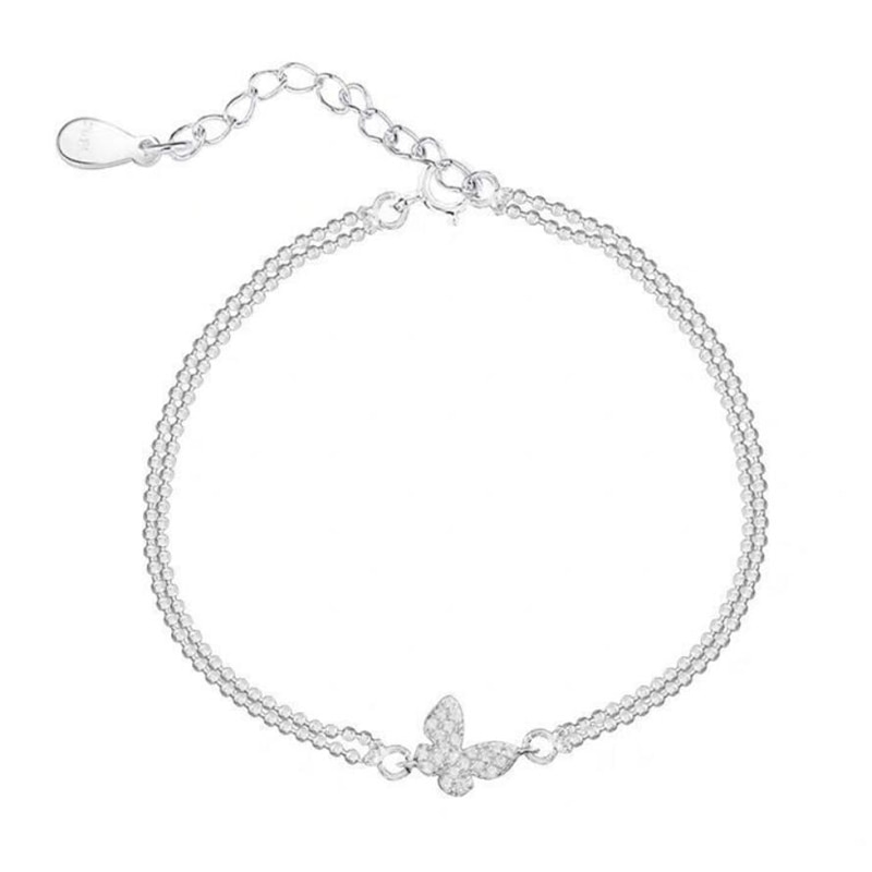 Sole Memory Shiny Rhinestone Butterfly Sweet Cute 925 Sterling Silver Female Resizable Bracelets SBR254