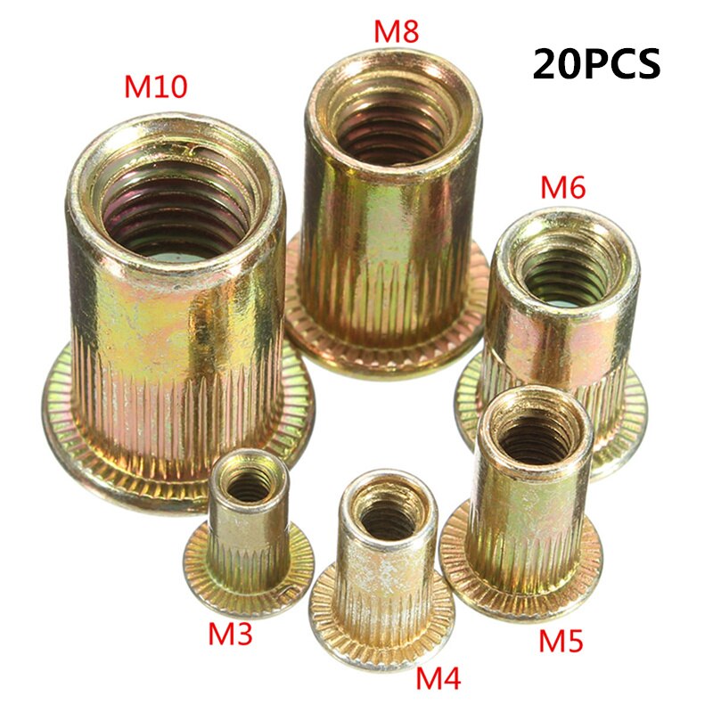 Flat Head Rivet Nuts Set Nuts Insert Cap Reveting Zinc Plated Carbon Steel Threaded Rivet Nut M3 M4 M5 M6 M8 M10: 20pcs / M3