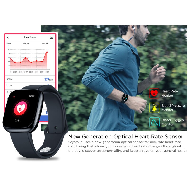 Zeblaze Crystal 3 Smartwatch - IPS Color Display, Heart Rate & Blood Pressure Monitor, Long Battery Life
