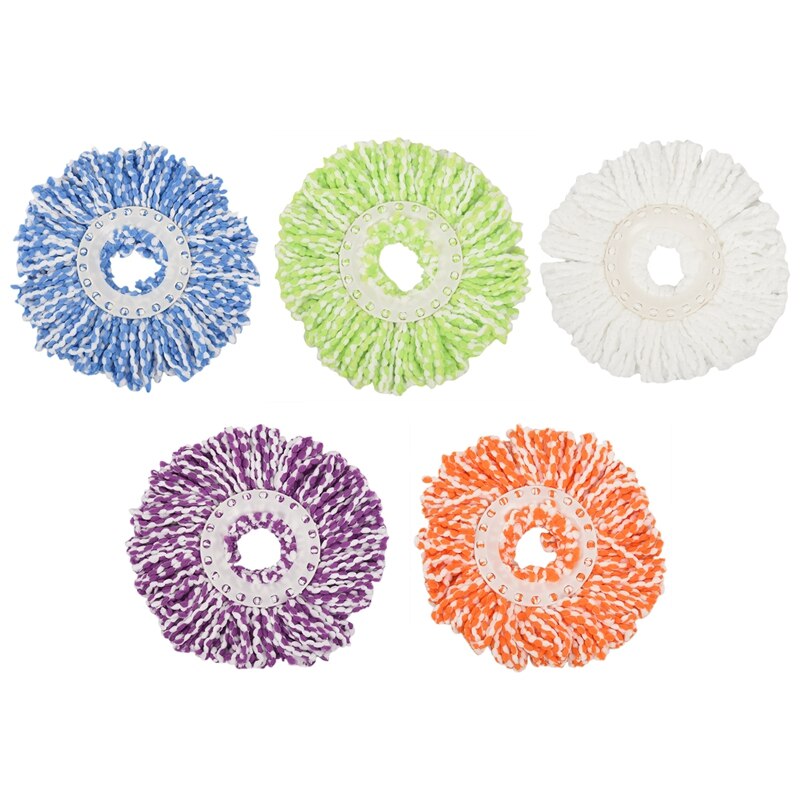 Microfiber Cotton Spin Mop Heads Replacement - 5 Pack Refills Compatible 360 Spinning Magic Mops - Round Shape Standard Size Mul: Default Title