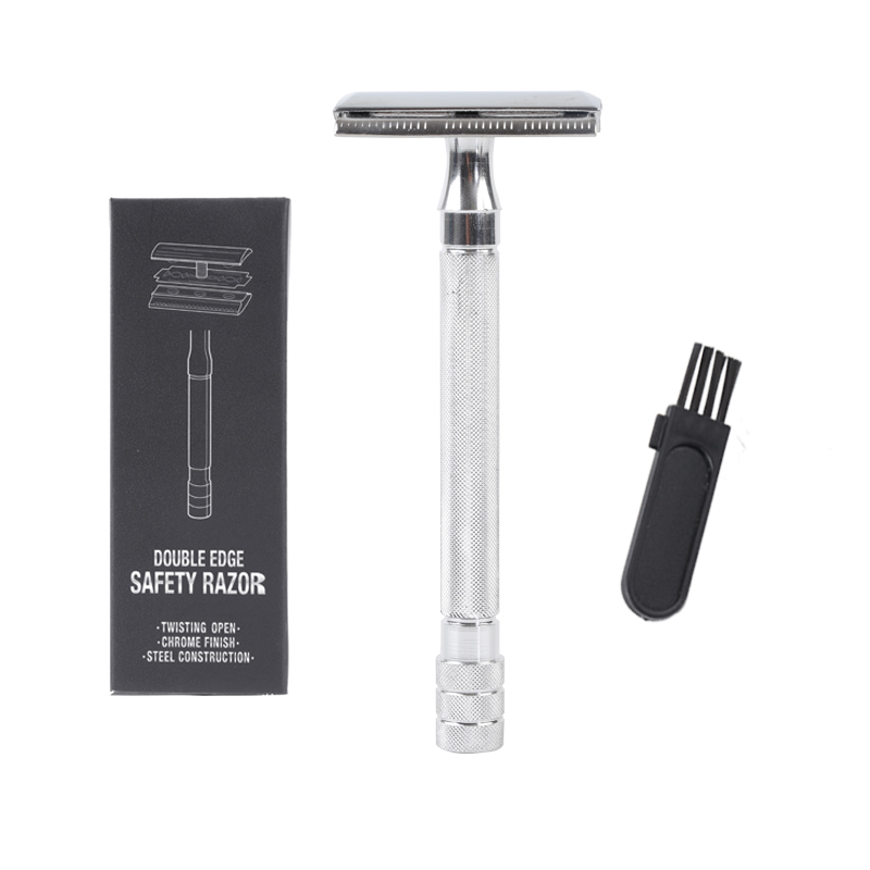 Maquinilla de afeitar de seguridad con cepillo para hombre, afeitadora clásica de depilación suave, doble filo, máquina de afeitar de acero inoxidable, cuchillas, maquinilla de afeitar: YELLOW