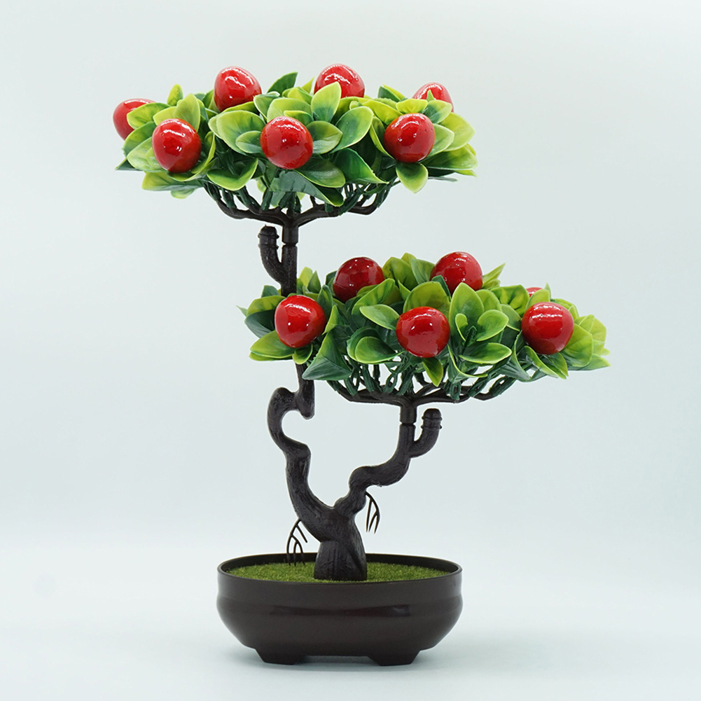 Plastic Artificial Fruit Tree Artificial Peach Orange Fruit Tree Artificial Plants Potted Bonsai Desktop Bonsai Home Decor