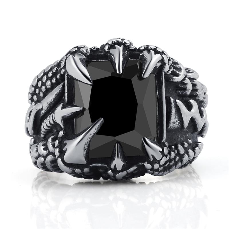 Vintage Rvs Ring Mannen Punk Dragon Claw Crystal Zirconia Finger Ring Trendy Mannelijke Sieraden Party: 8 / Black