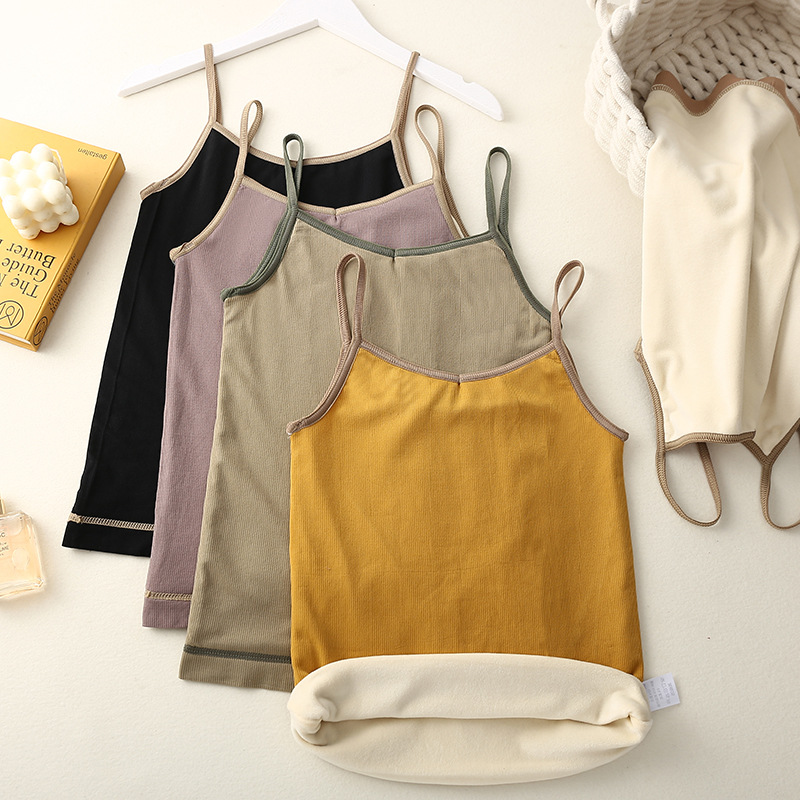 Chaleco de terciopelo con tirantes para mujer, Top corto grueso, ropa interior para chica, camiseta sin mangas para mujer