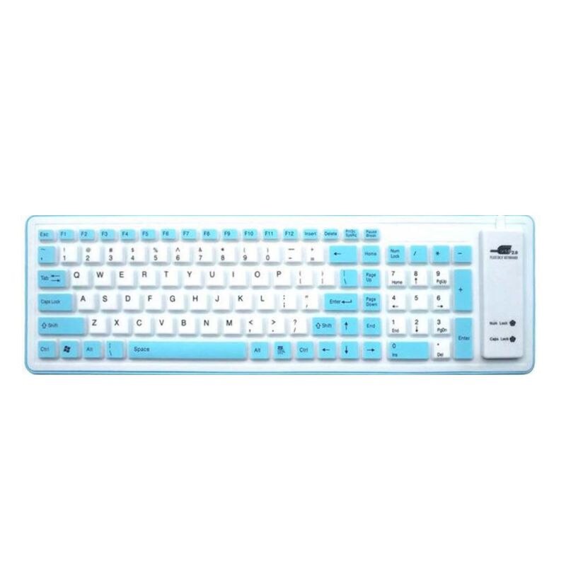 Foldable Silicone Keyboard USB Wired Silicon Flexible Soft Keyboard for Laptop: Blue