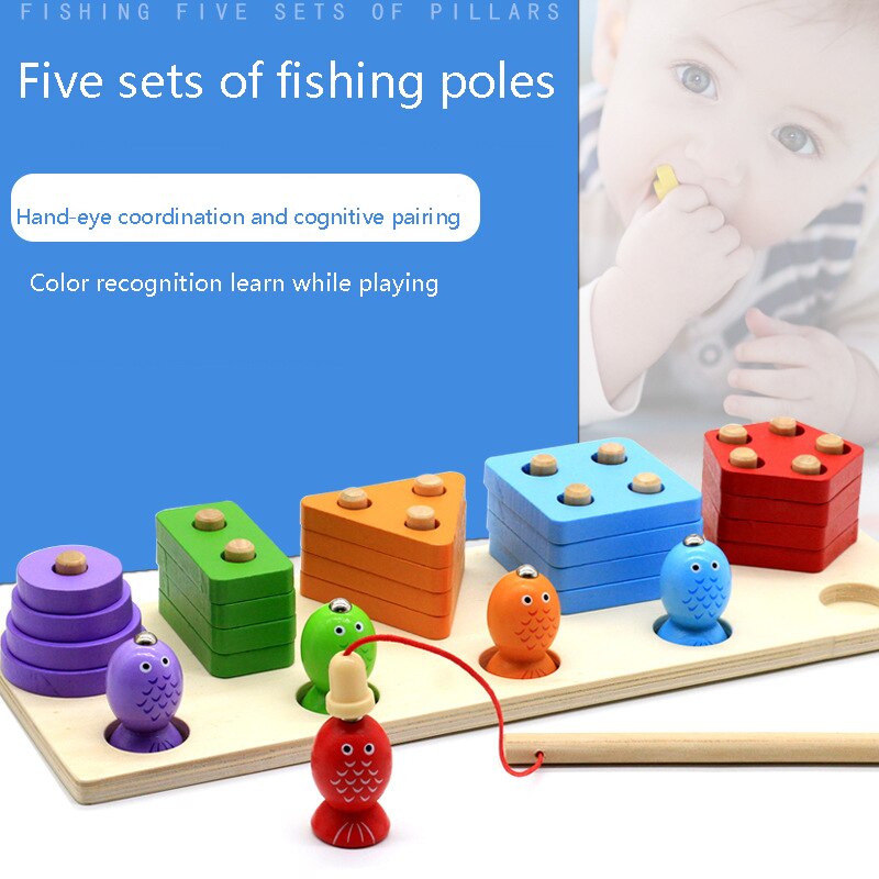 Selezionatore di forma in legno impilatore giocattolo per bambini giocattolo per smistamento dei colori bambino giocattoli per impilamento e smistamento in legno per bambini gioco di pesca