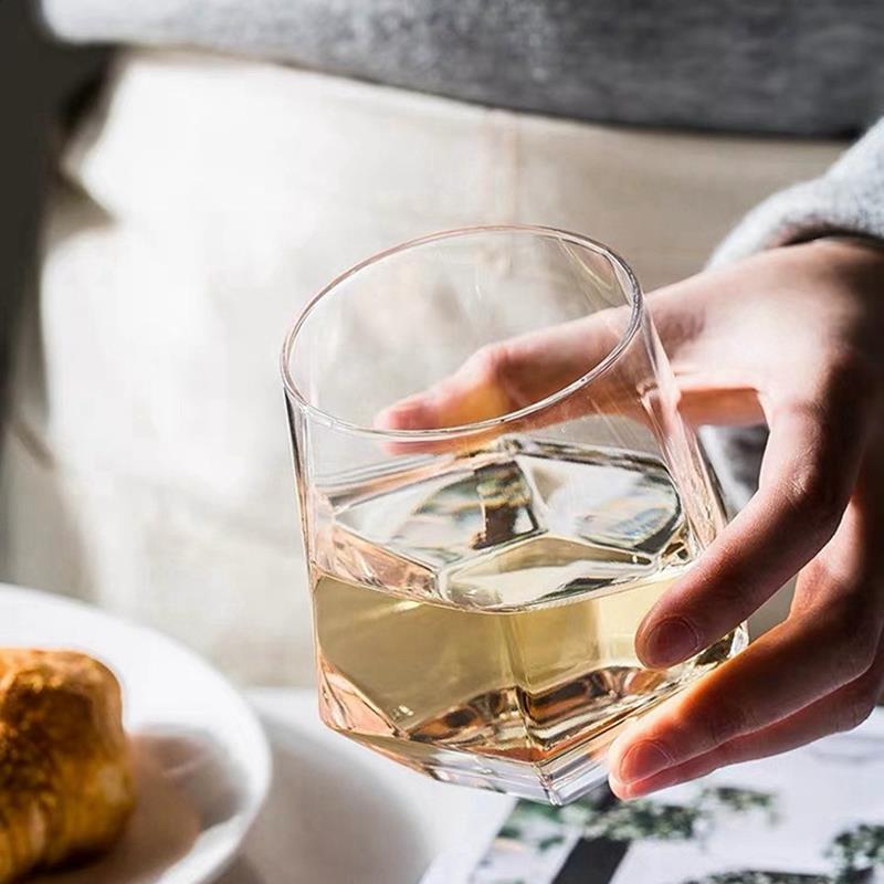 justdolife Whiskey Glass Flat Bottom Rock Glass Hexagon Drinking Glass Whiskey Wine Vodka Bar Club Beer Wine Glass