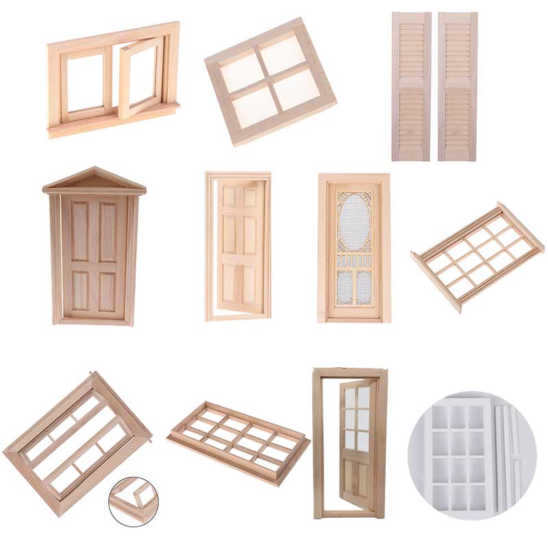 1pc DIY Wooden Window Door Doll house Accessories Pretend Play Toy for kids 1:12 Doll House door Furniture Simulation Miniatures