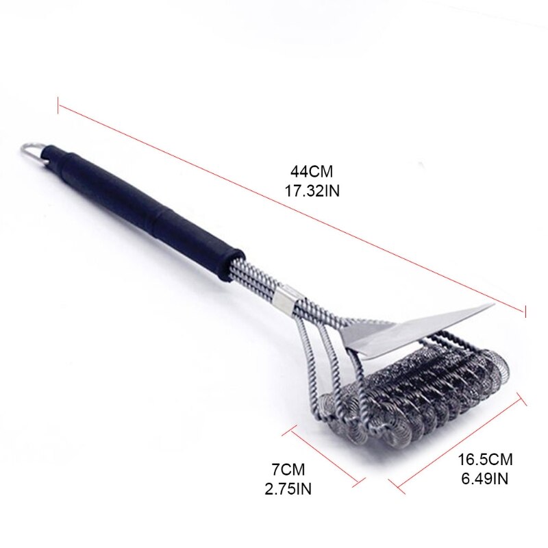 3 In 1 Stainless Steel Bristle Grill Brush and Scraper Metal Mesh Wire BBQ Grates Triple Cleaning Tool with Long Handle Barbecue