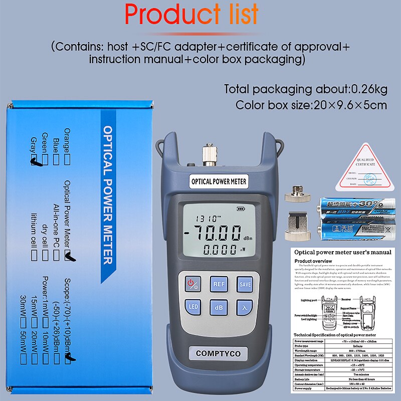 2 In1 FTTH Fiber Optic Tool Kit Fiber Optical Power Meter -70 +10dBm Visual Fault Locator Fiber Optic Test Pen 5-50Km