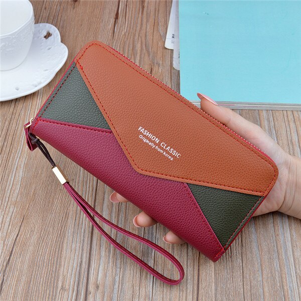 concepteur bracelet portefeuilles femmes Patchwork embrayage femme longue grande porte-carte sac à main dames sac à main téléphone sac à main: red