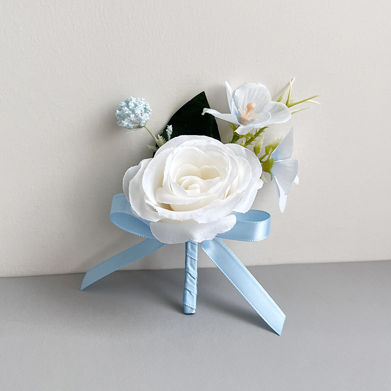 Blue Peonies White Roses Bride Bouquet Buttonhole Boutonniere Wedding Accessories Bridal Bridesmaids Marriage Artificial Flowers: WHITE