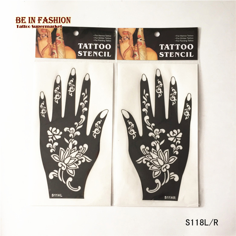 6 stk/parti henna tatoveringsstencils indian airbrush blonder blomst hånd fod håndled glitter tatoveringsstempler stencil til kropsmaling