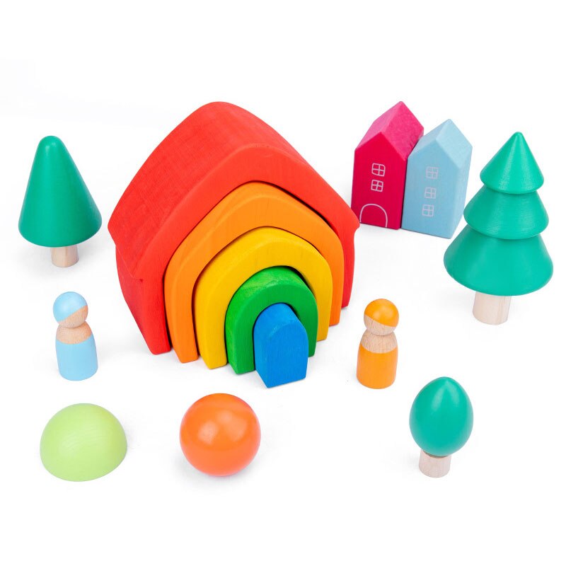 Baby Toys Wooden Blocks Rainbow Stacker Toys For Kids Rainbow Building Blocks Educational Toys For Children