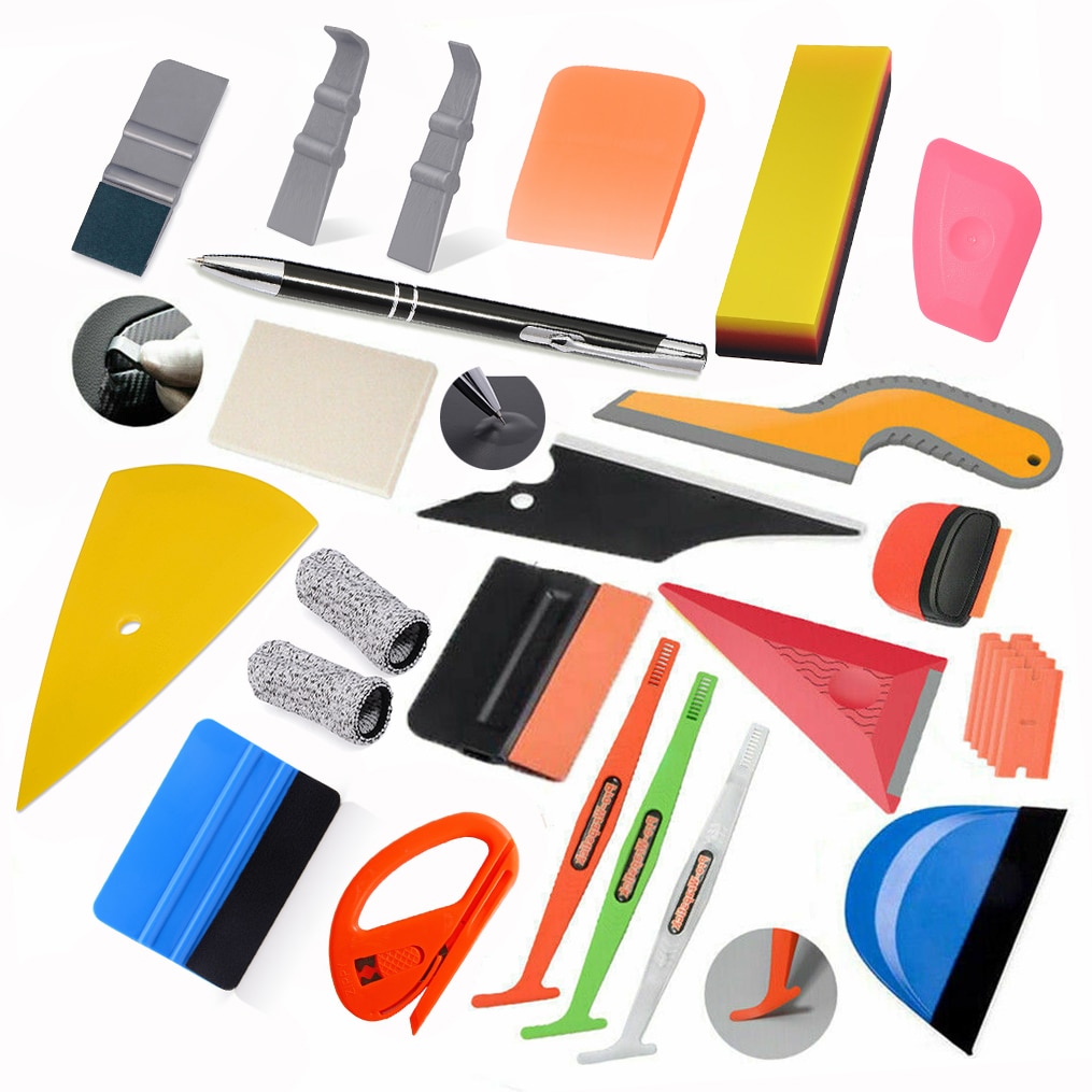 FOSHIO Vinyl Wrapping Car Accessories Tools Kit Sticker Cut Knifeless Tape Carbon Fiber Film Squeegee PPF Scraper Window Tint: Set 5