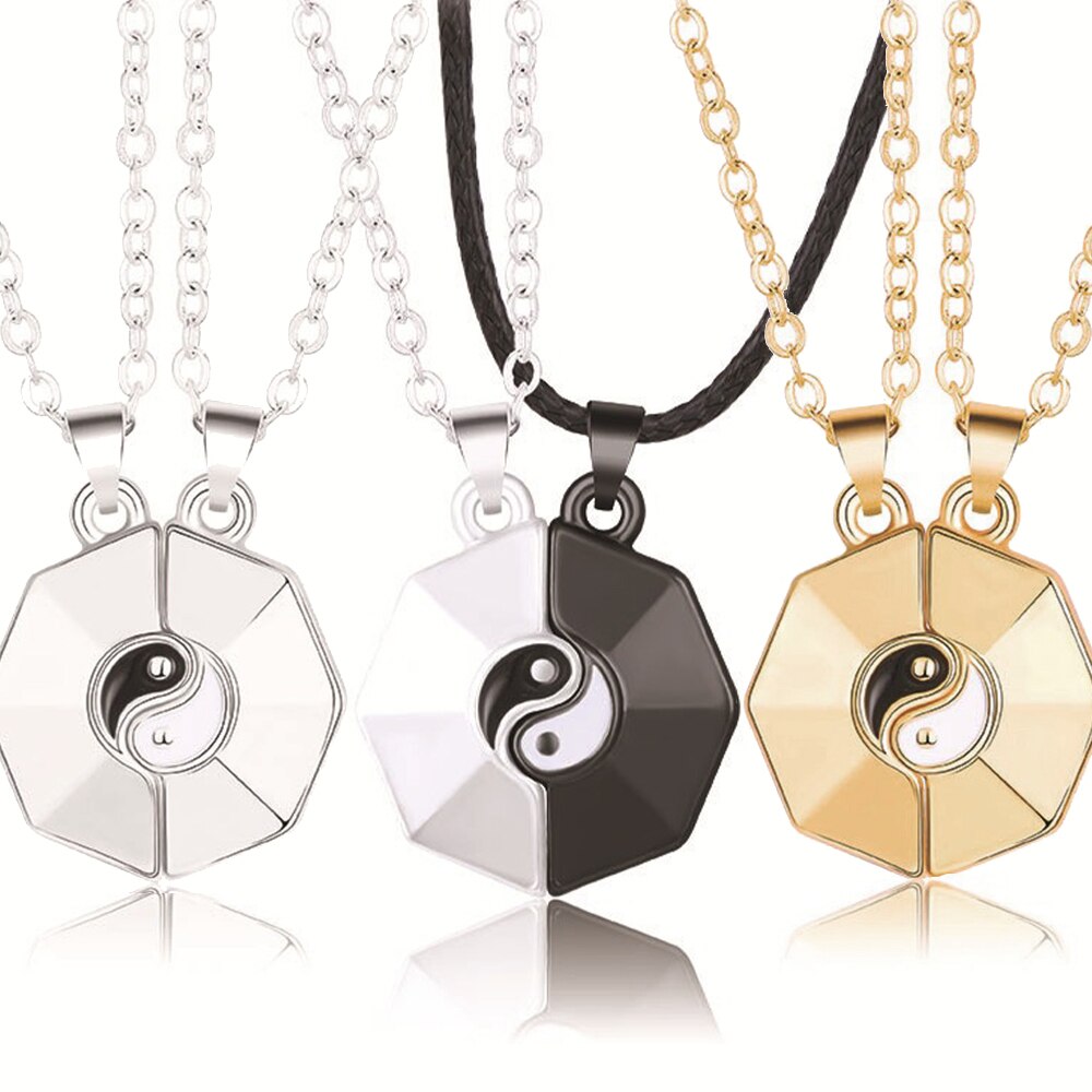 2 pieces 2 in 1 tai chi yin yang magnetic attraction necklace magnet couple friendship necklaces pendant valentine's day jewelry