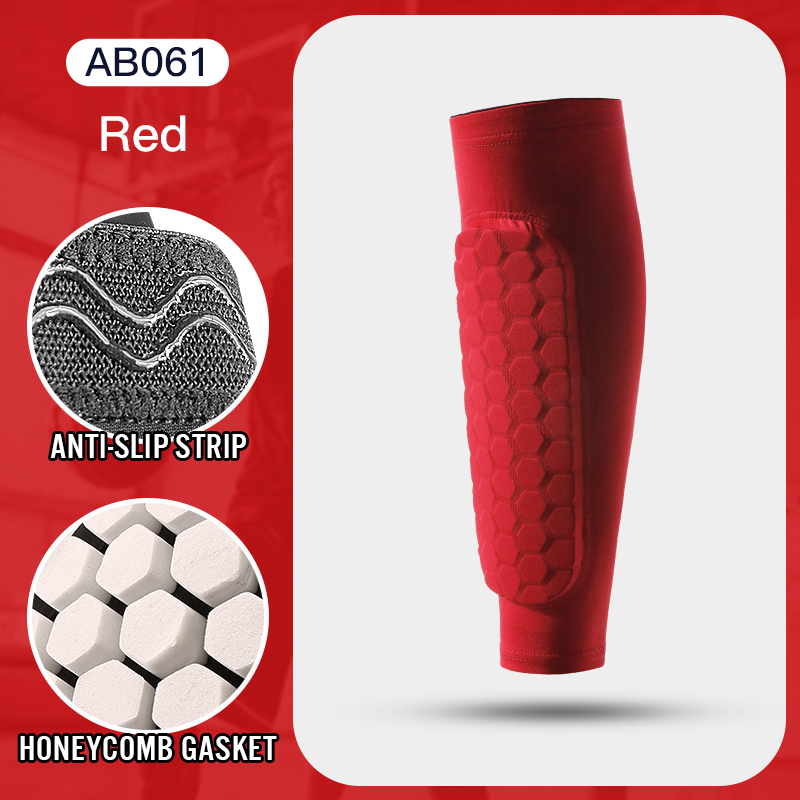 Manchons de jambe protège-tibia antichoc nid d'abeille Nylon Support chaussette protège-tibia équipement de football boucliers de football Legging de sport: XL / Rouge